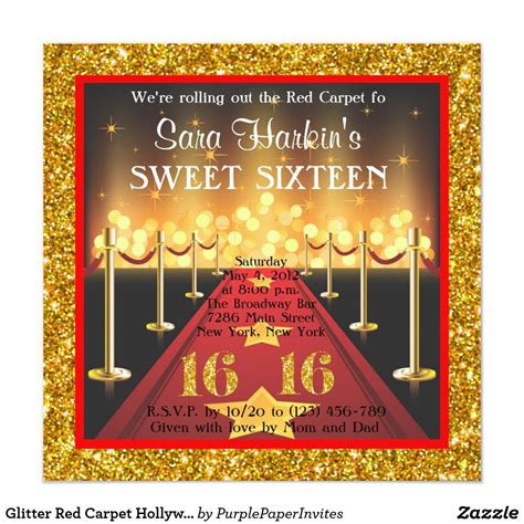 Glitter Red Carpet Hollywood Sweet 16 Invitation Sweet