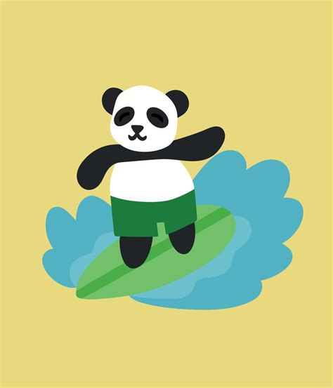 Cute Summer Panda Vector Illustration Design Element Panda Surfing