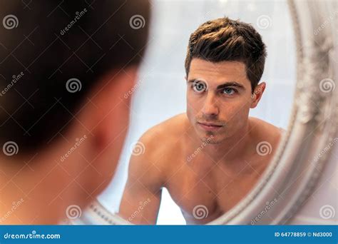 Handsome Man In Mirror Stock Image Image Of Skin Adult 64778859