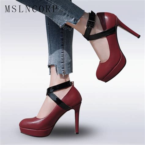 Plus Size 34 43 New Arrival Ankle Straps High Heel Shoes Sexy Ladies