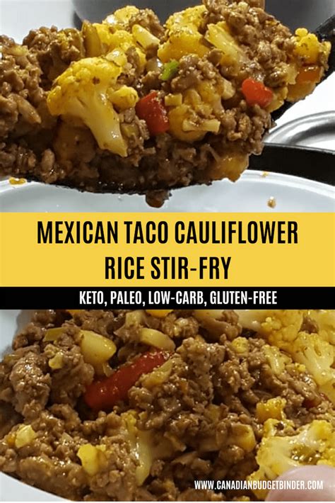 Calories 61.5, fat 4.7 g, carbs 3 g, fiber 1.4 g, sugars 1.3 g, sodium 110 mg, protein.7 g. Mexican Taco Cauliflower Rice Stir-Fry Recipe (Low-Carb ...