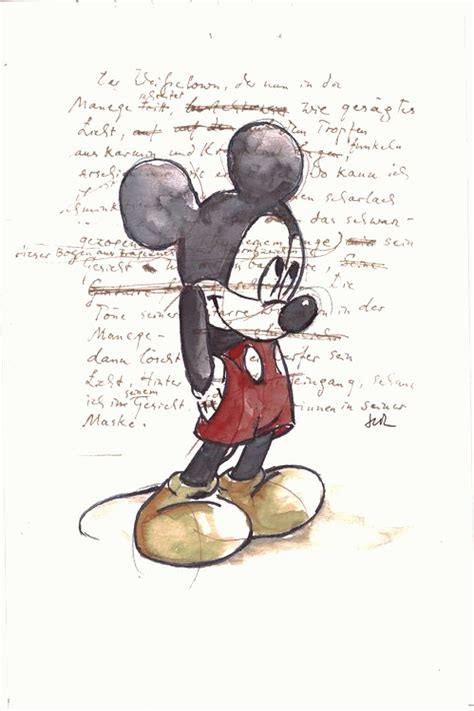 Shy Mickey Mouse Into Literature Original Watercolor Painting Joan