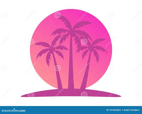 tropical landscape with palm trees on a background of sea sunset 80s retro style stock vector