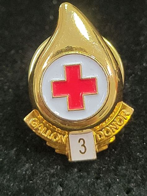 American Red Cross Blood Donor 3 Gallons Pin Brooch Gold Plate Award