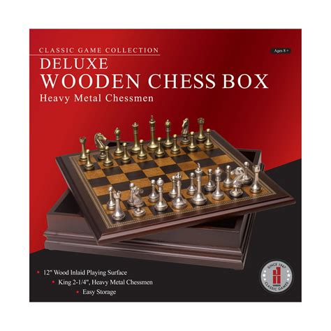 Classic Game Collection Deluxe Wooden Chess Box With Heavy Metal