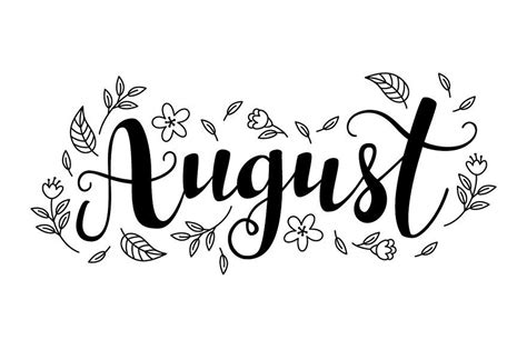 Month August Clipart Vector August Month Calligraphy Hand Drawn With