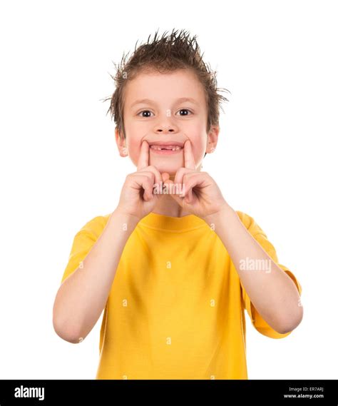 Happy Boy Portrait On White Stock Photo Alamy