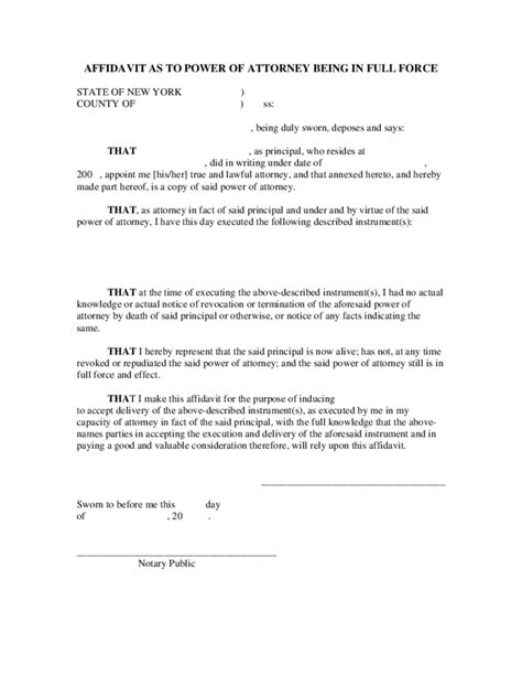 Affidavit As To Power Of Attorney Being In Full Force New York Free