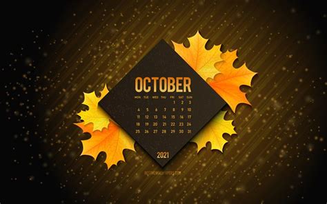Download Wallpapers 2021 October Calendar 4k Black Lines Autumn