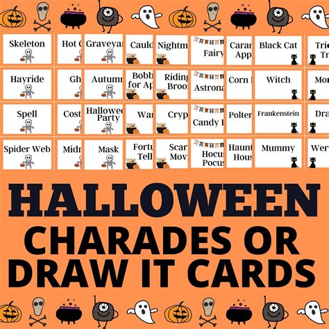 Halloween Charades Or Draw It Cards Printable Party Game Etsy