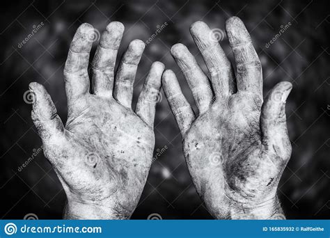 Dirty Male Hands After Hard Physical Work In A Black And White Shot