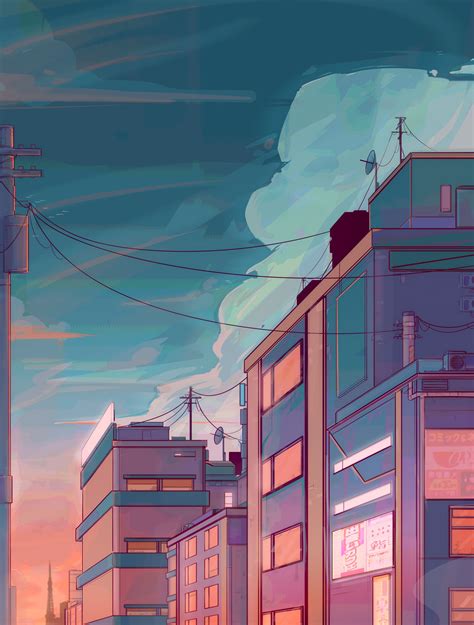 Evening In Tokyo Drawing Wallpaper City Wallpaper Anime Scenery