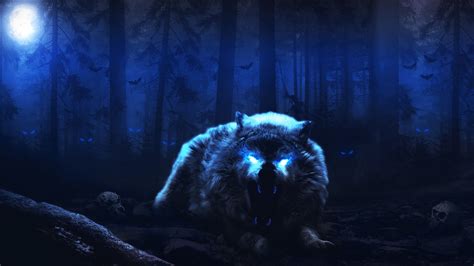 Wolf Fantasy Art Dark Moon Glowing Eyes Animals Artwork Mammals