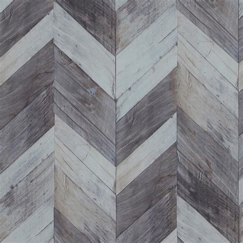 Faux Wood Weathered Herringbone Wallpaper Dark Grey And
