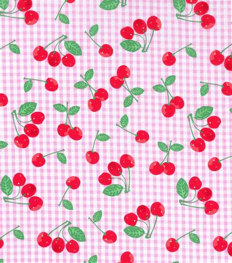 Novelty Cotton Fabric 43 Cherries On Plaid Joann