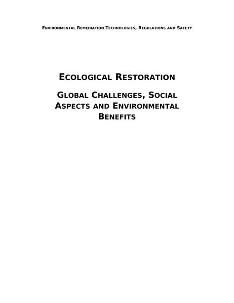 Pdf Ecological Restoration Global Challenges Social Aspects And