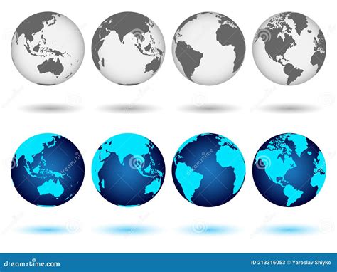 Insieme Di Globi Di Terra In Colori Blu E Monocromatici Mappa