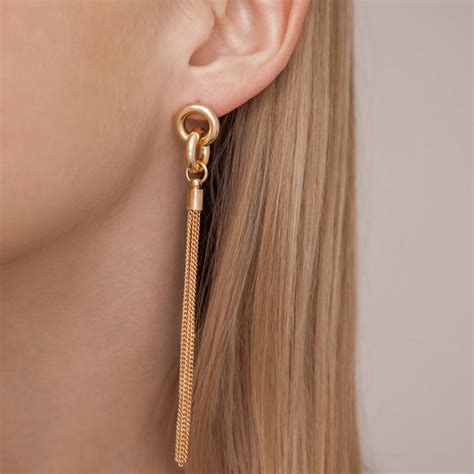 Gold Colour Knot And Tassel Design Long Drop Earrings By Brand X