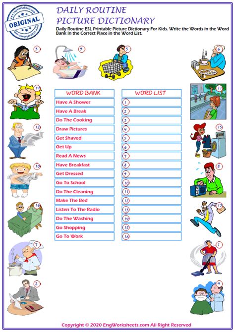 Daily Routine Printable English Esl Vocabulary Worksheets Engworksheets