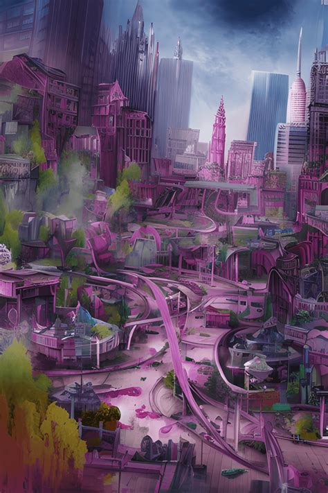 Fantasy City Apocalypse Barbie Style Realistic Illustration · Creative