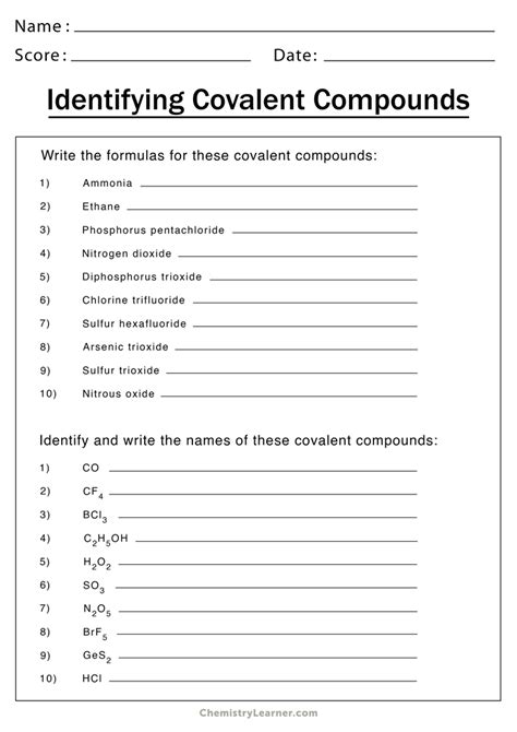 Types Of Bonds Chemistry Worksheet
