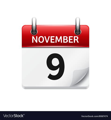 November 9 Flat Daily Calendar Icon Date Vector Image