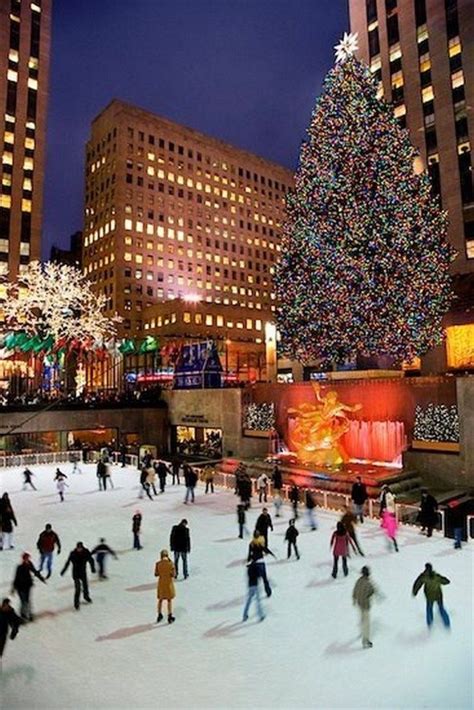 Ice Skating And Christmas Tree At Rockefeller Center New York City