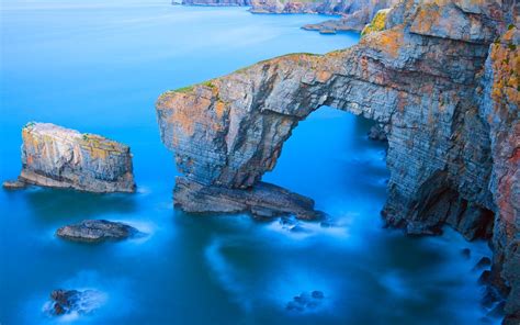 Cliff Sea Wales Coast Bridge Erosion Cave Sunrise Rock Nature Landscape Wallpapers Hd