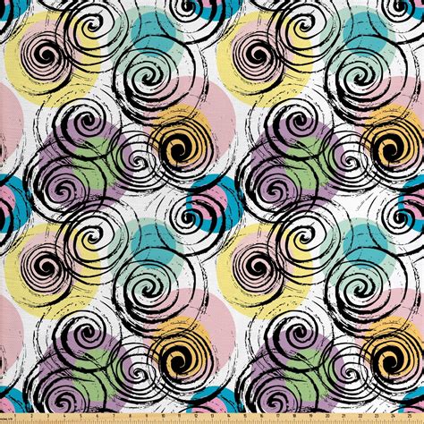 Abstract Fabric By The Yard Hand Drawn Like Spiral Shapes And Colorful