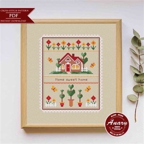 Home Sweet Home Cross Stitch Sampler Flower House Xstitch Etsy In