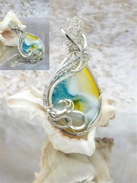 Rock N Wrapsady Sunny Beach Silver Agate Wire Pendant Etsy Wire
