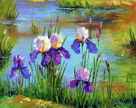 Irises At The Pond Painting By Olha Darchuk
