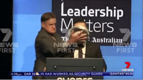 The Ceo Of Qantas Just Had A Pie Shoved In His Face While On Stage
