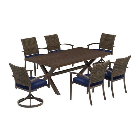 Atworth 7 Piece Brown Aluminum Frame Patio Dining Set With Blue