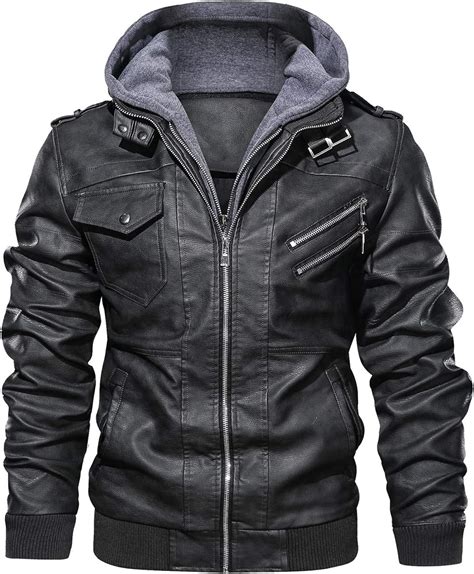 Hood Crew Mens Casual Stand Collar Pu Faux Leather Zip Up Motorcycle