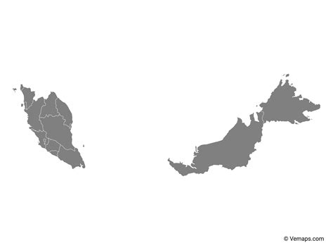 Grey Map Of Malaysia With States And Federal Territories Free Vector Maps