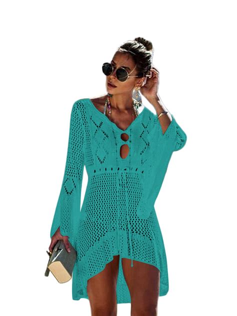Women Bikini Knit Cover Up Swimwear Hollow Out Swimsuit Cover Up Crochet Summer Beachwear Long