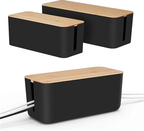Cable Management Box By Baskiss Set Of Two Bamboo Lid Cord Organizer