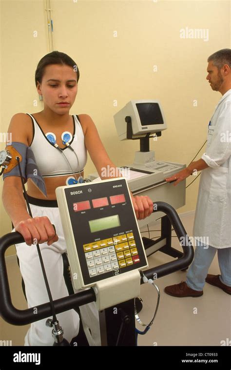 Woman Undergoing Electrocardiography Ekg Examination Hi Res Stock