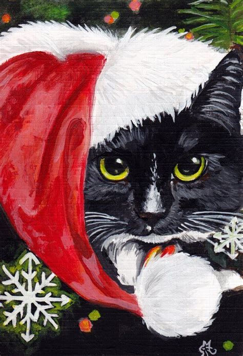 We Wish You A Merry Christmas Black Cat Santa Acrylic Painting