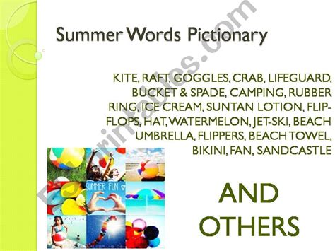 Esl English Powerpoints Pictionary Summer Words 26 Slides