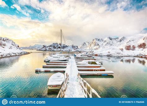 Splendid Winter Scenery With Yachts And Boats Nier Pier In Small