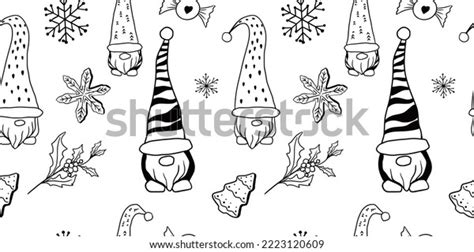 Winter Line Drawing Doodle Seamless Pattern Stock Vector Royalty Free