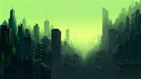 2560x1440 Resolution Green Cyber City 1440p Resolution Wallpaper