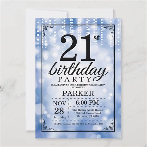 21st Birthday Invitation Blue Glitter Au