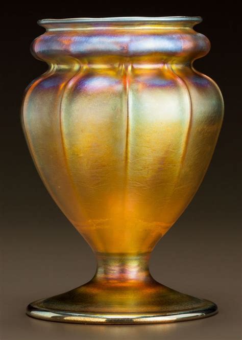 Tiffany Studios Gold Favrile Glass Ribbed Vase Circa Lot 60002