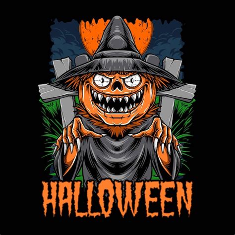 Premium Vector Scary Pumpkins Scarecrow Vector Illustration