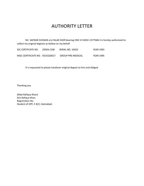 format  authority letter authorized person