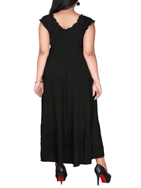 Eaonplus Black On Off Shoulder Gypsy Tiered Maxi Dress Plus Size 14