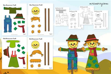 Scarecrow Template Cut And Paste Printable Craft Mrs Merry